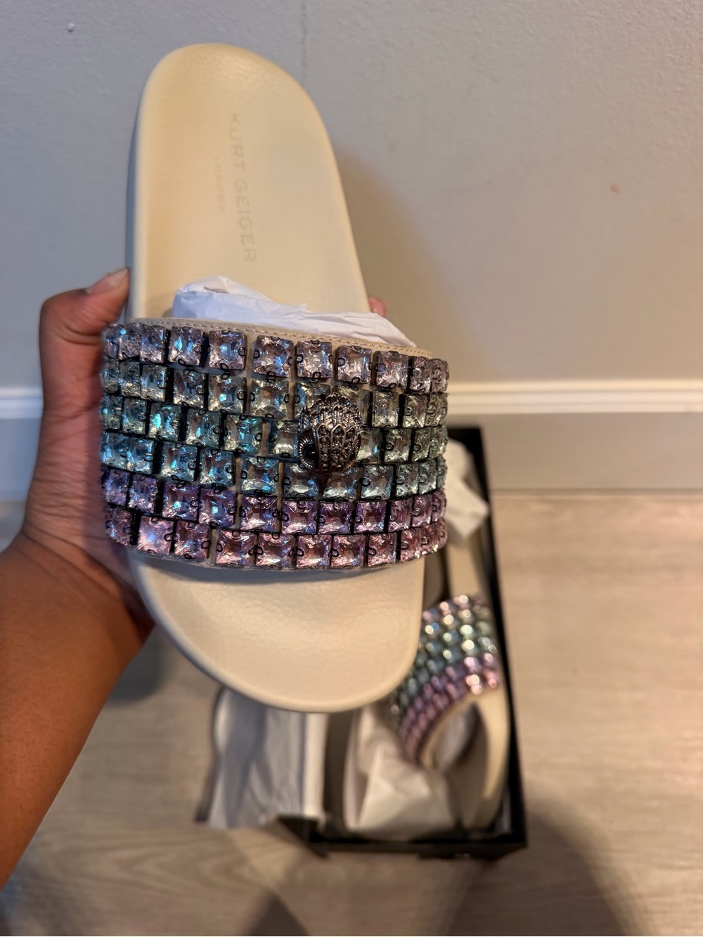 Kurt Geiger Crystal Embellished Slide Sandal - Iridescent Pastel